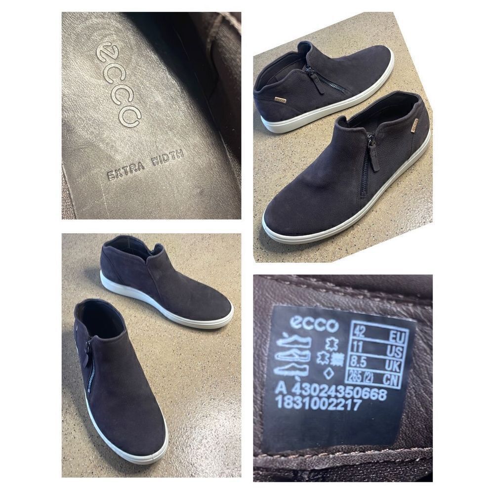 Ecco Women's Soft 7 Side Zip Bootie Sneakers in Dark Shadow Leather sz 11 Extra